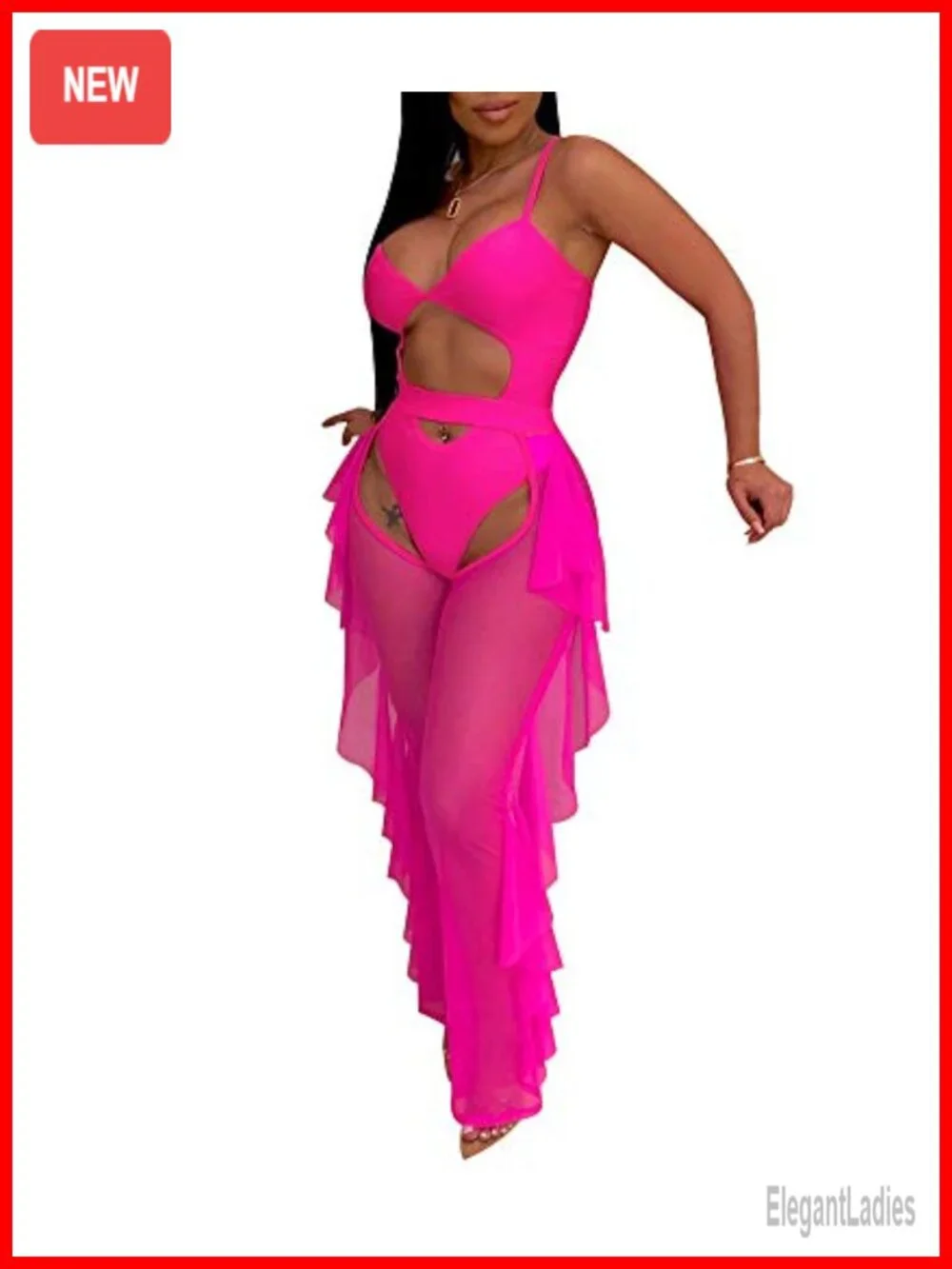 Beading Pearl See Through Sheer Mesh 2 Piece Jumpsuit Crop Top Long Pants